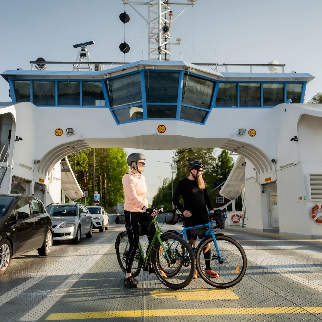 A couple on the Arvinsalmi ferry in Northern Saimaa.