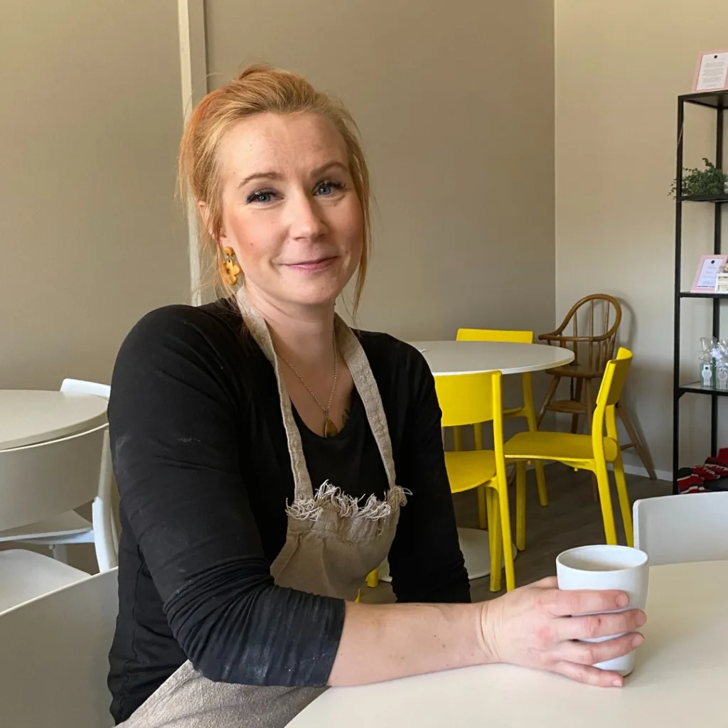 Café Pulla Pulju owner Armi smiling in her café in Viinijärvi, Liperi in Northern Saimaa.